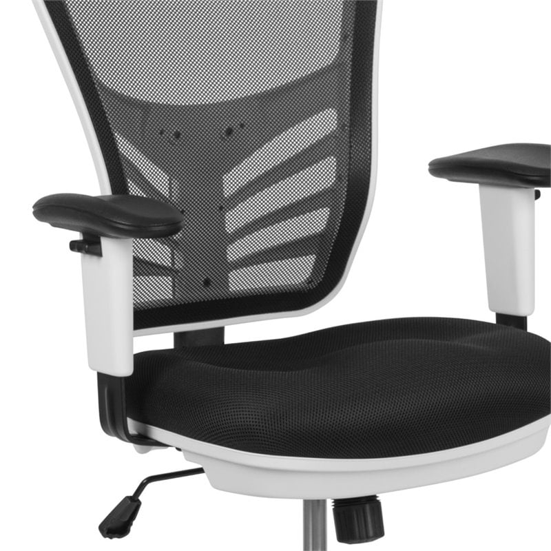 Bowery Hill Contemporary Mid Back Mesh Drafting Stool in Black and White
