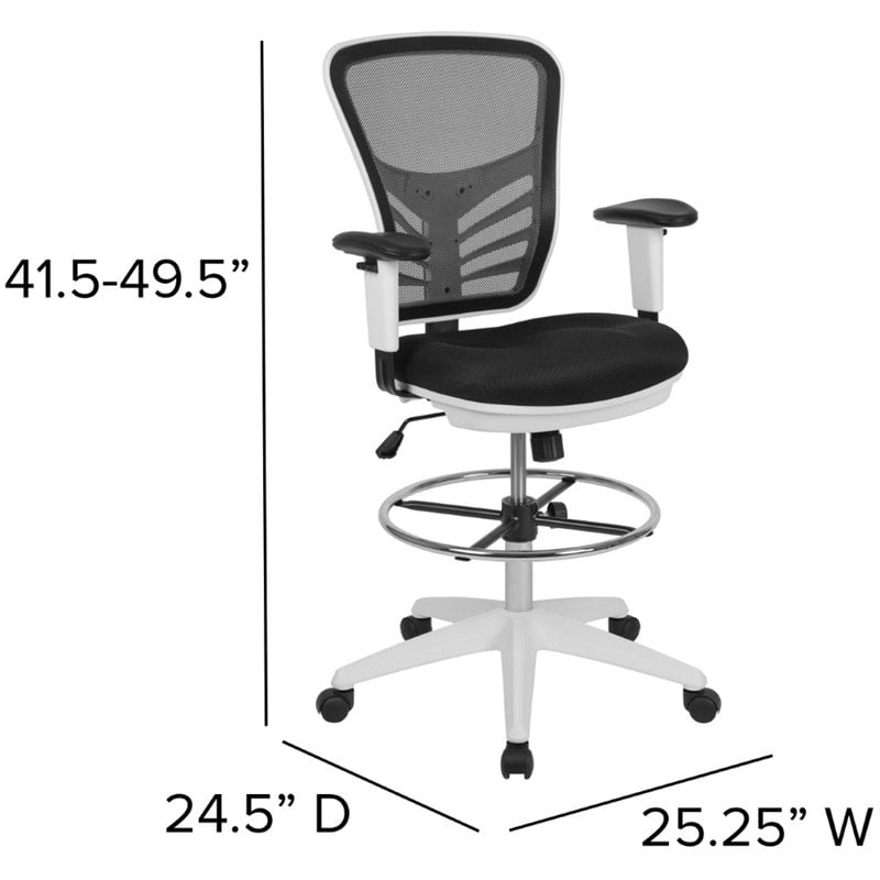 Bowery Hill Contemporary Mid Back Mesh Drafting Stool in Black and White