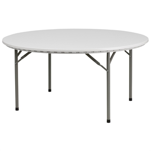 Bowery Hill 60&quot Round Plastic Folding Table in Granite White