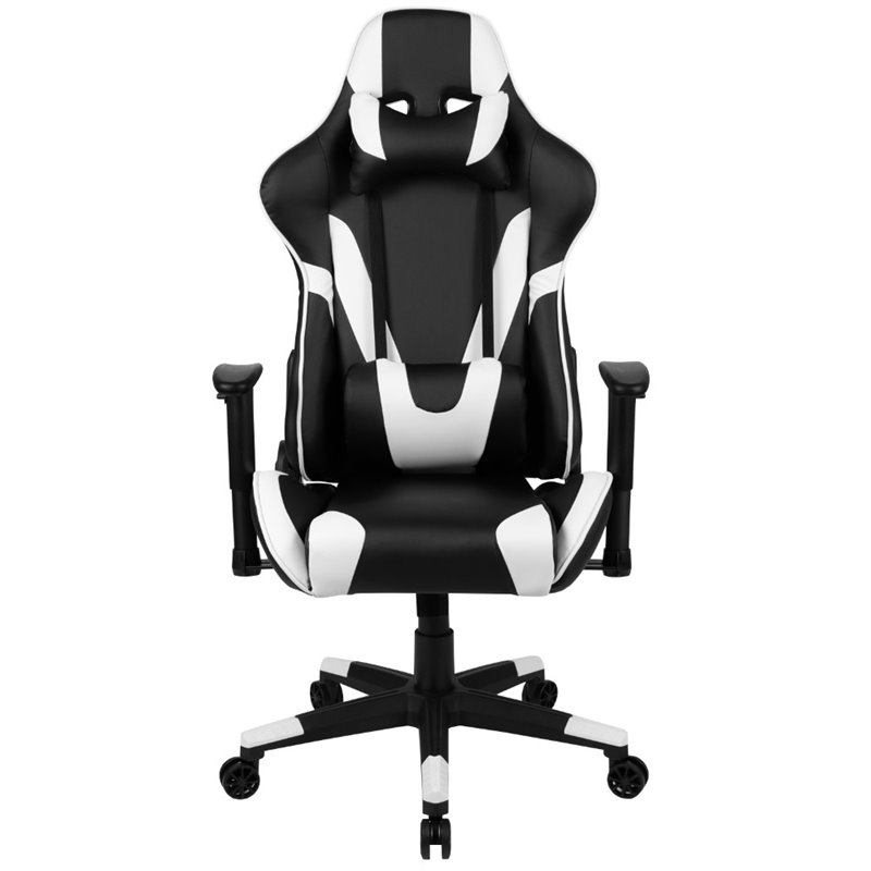 Bowery Hill Leather Racing Swivel Reclining Gaming Chair in Black and White
