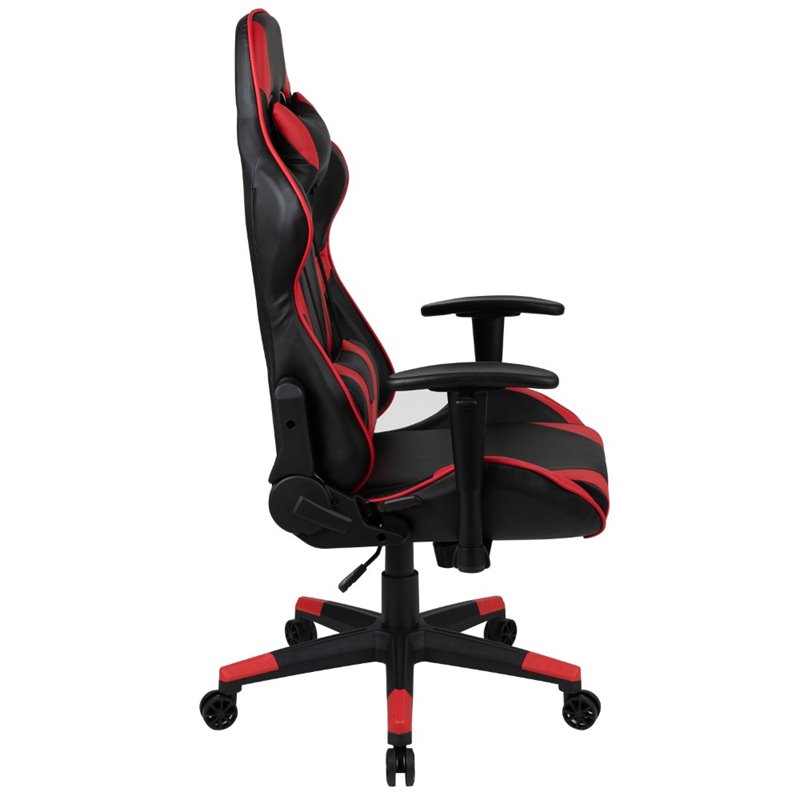 Bowery Hill Leather Racing Swivel Reclining Gaming Chair in Black and Red