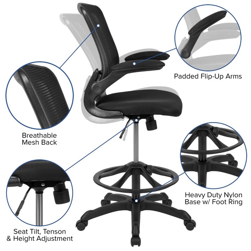 Bowery Hill Contemporary Metal Mesh Drafting Stool in Black Finish