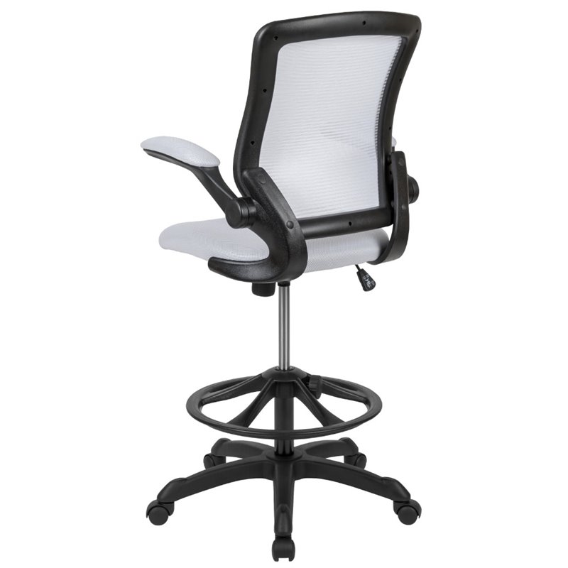 Bowery Hill Contemporary Metal Mesh Drafting Stool in White Finish