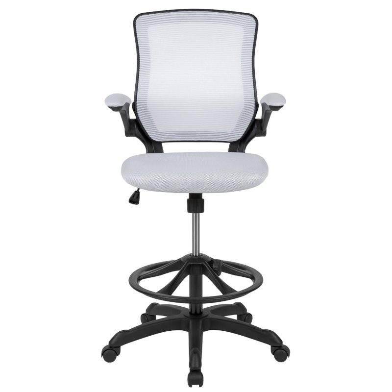 Bowery Hill Contemporary Metal Mesh Drafting Stool in White Finish