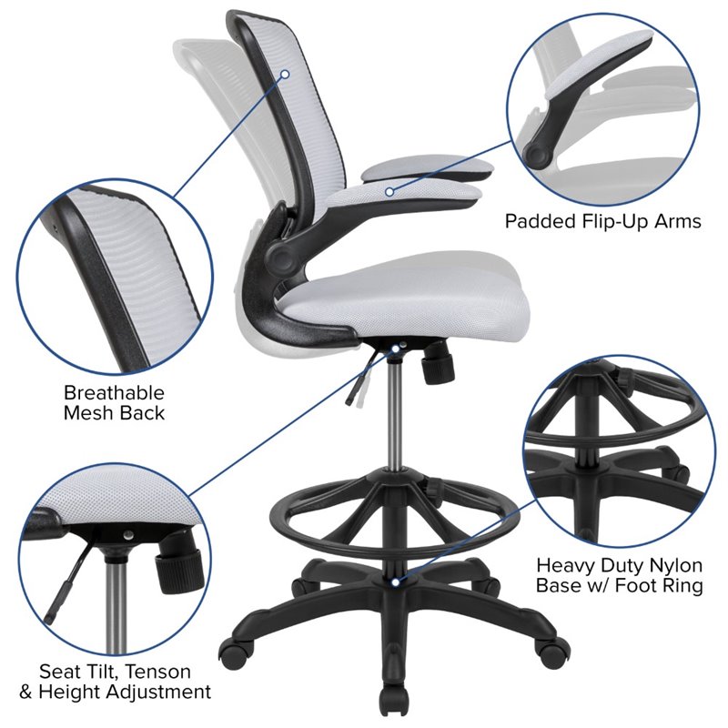 Bowery Hill Contemporary Metal Mesh Drafting Stool in White Finish