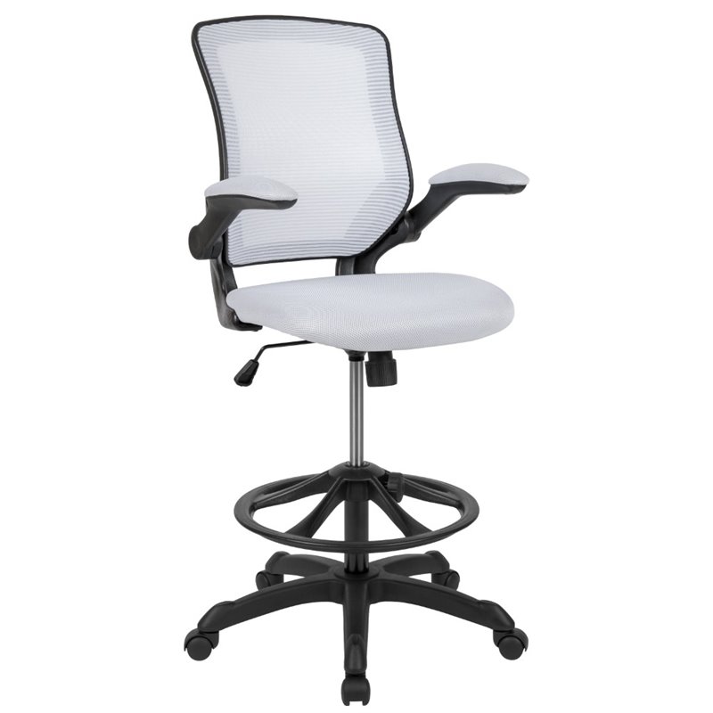 Bowery Hill Contemporary Metal Mesh Drafting Stool in White Finish