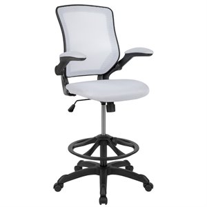 Bowery Hill Contemporary Metal Mesh Drafting Stool in White Finish
