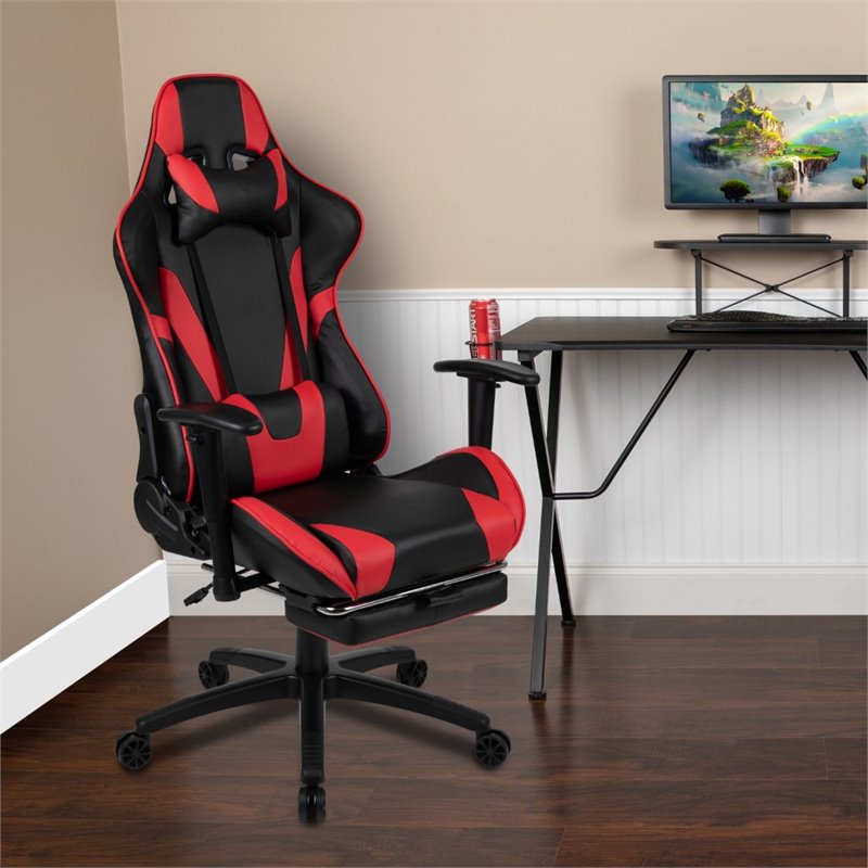 Bowery Hill Leather Racing Swivel Reclining Gaming Chair in Black and Red