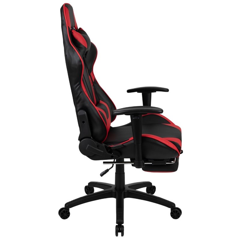Bowery Hill Leather Racing Swivel Reclining Gaming Chair in Black and Red