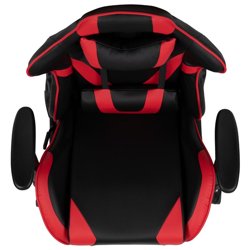 Bowery Hill Leather Racing Swivel Reclining Gaming Chair in Black and Red