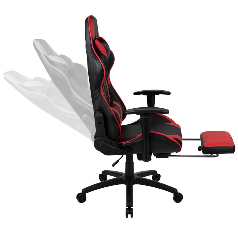 Bowery Hill Leather Racing Swivel Reclining Gaming Chair in Black and Red
