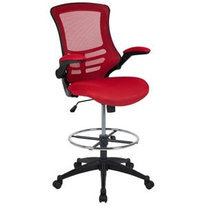 Bowery Hill Contemporary Mid Back Mesh Drafting Stool in Red