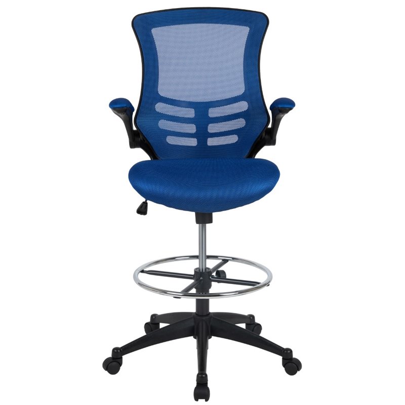 Bowery Hill Contemporary Mid Back Mesh Drafting Stool in Blue