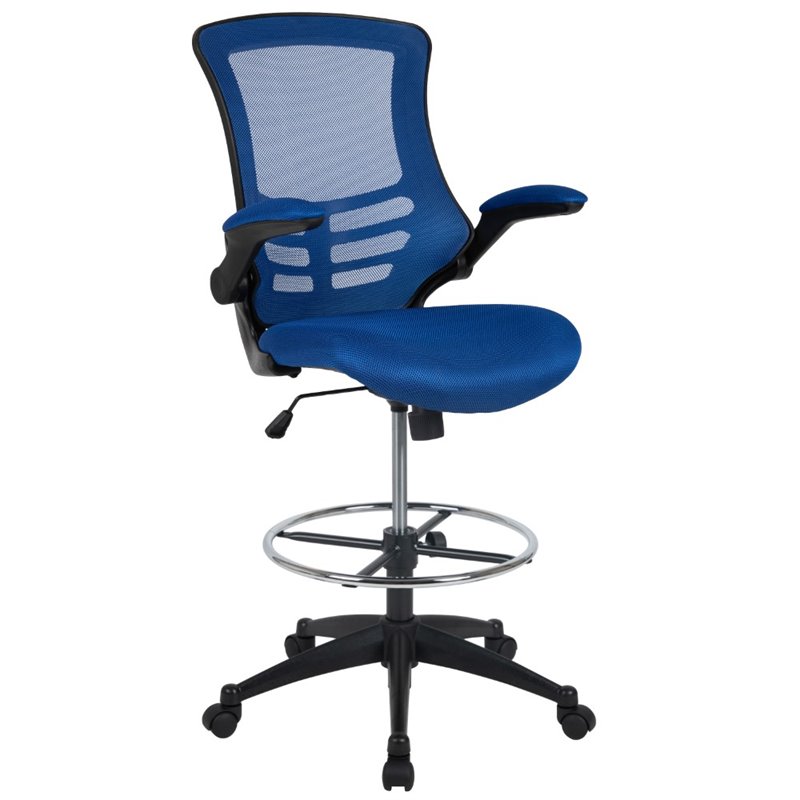 Bowery Hill Contemporary Mid Back Mesh Drafting Stool in Blue