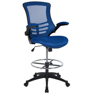 Bowery Hill Contemporary Mid Back Mesh Drafting Stool in Blue