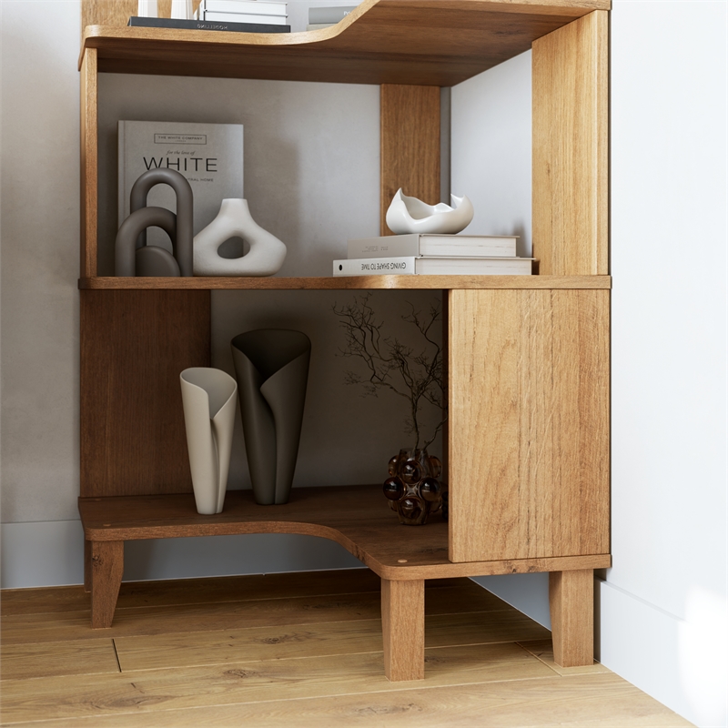Bowery Hill 6-Tier Natural Oak Modern Mid Century Corner Bookcase