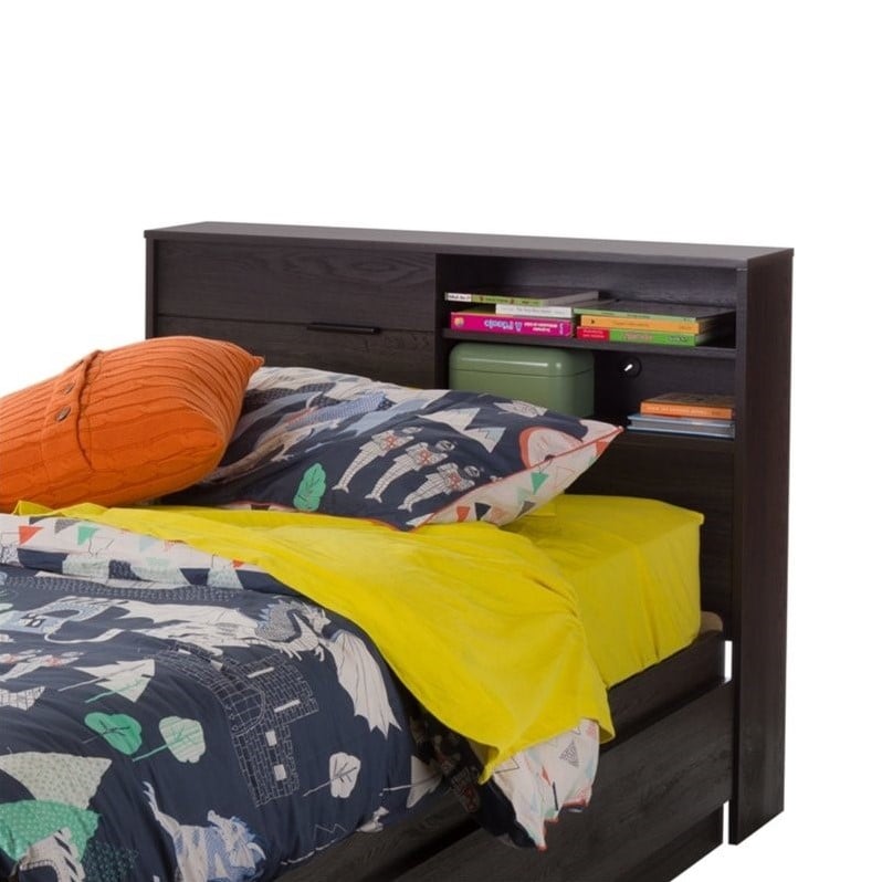 Bowery Hill Contemporary Wood Twin Storage Headboard in Gray Oak