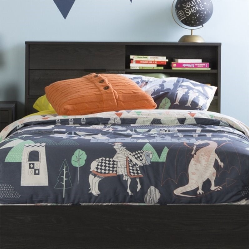 Bowery Hill Contemporary Wood Twin Storage Headboard in Gray Oak