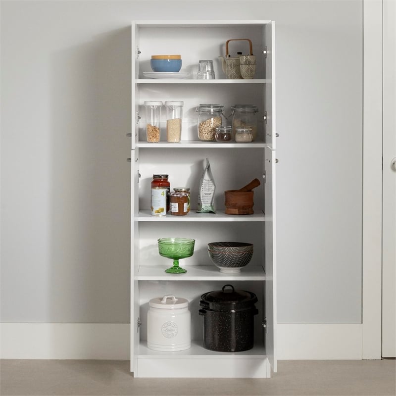 Bowery Hill Contemporary Plastic 4 Door Pantry in Pure White