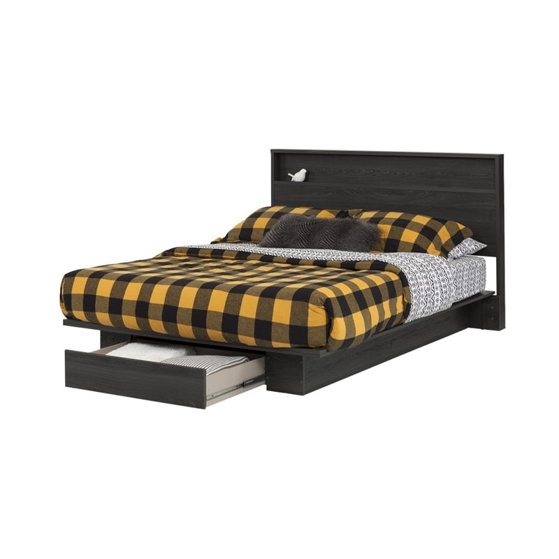 Bowery Hill Transitional Wood Full Queen Headboard in Gray Oak