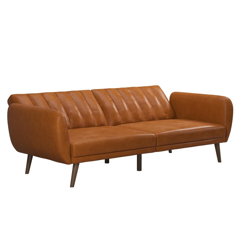 Bowery Hill Futon in Convertible Sofa & Couch in Camel Faux Leather