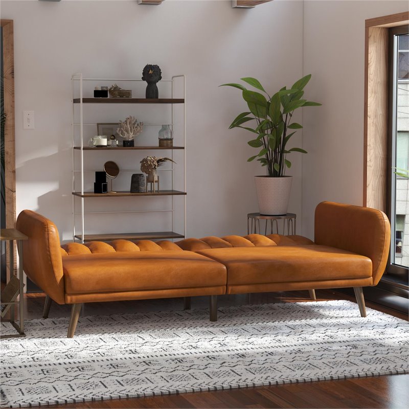 Bowery Hill Futon in Convertible Sofa & Couch in Camel Faux Leather