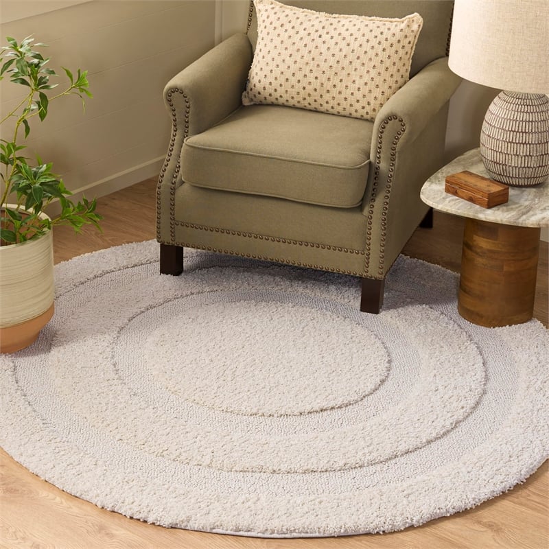 Bowery Hill Contemporary 5' Round Power Loomed Rug in Solid Cream