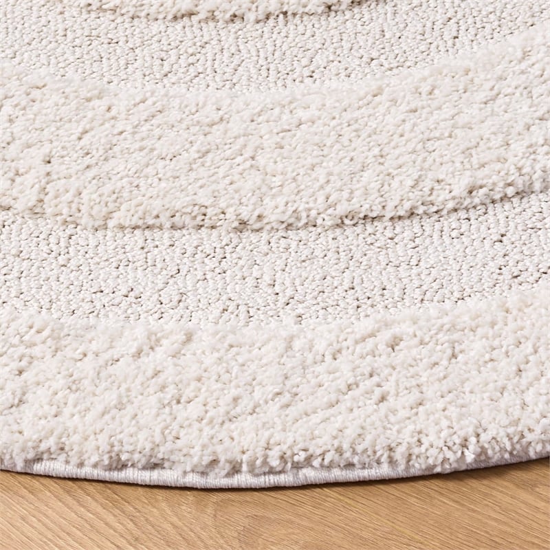 Bowery Hill Contemporary 5' Round Power Loomed Rug in Solid Cream