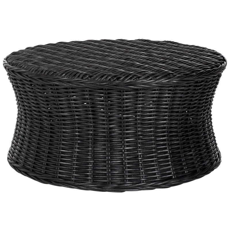 Bowery Hill Contemporary Wicker and Wooden Ottoman in Black Finish