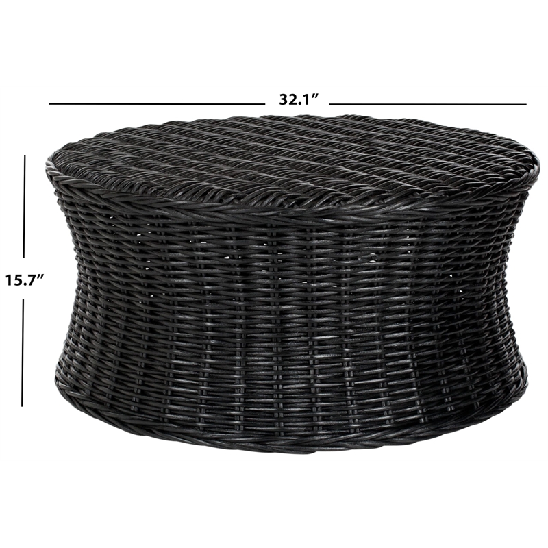 Bowery Hill Contemporary Wicker and Wooden Ottoman in Black Finish