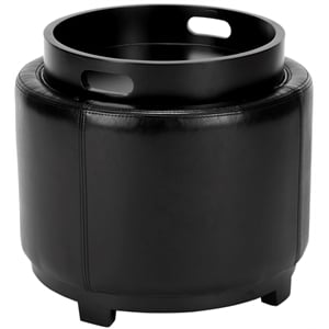 Bowery Hill Contemporary Round Tray Leather Ottoman in Brown