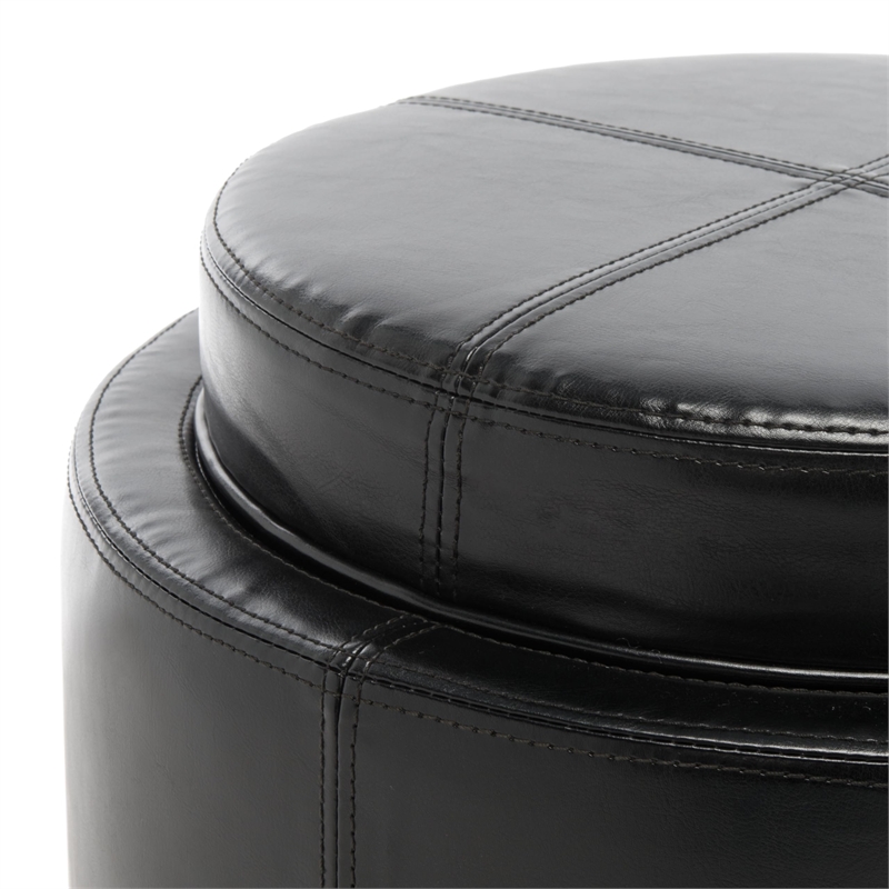Bowery Hill Contemporary Round Tray Leather Ottoman in Brown