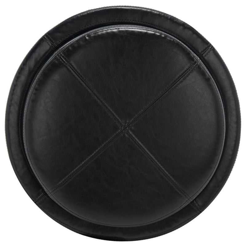 Bowery Hill Contemporary Round Tray Leather Ottoman in Brown