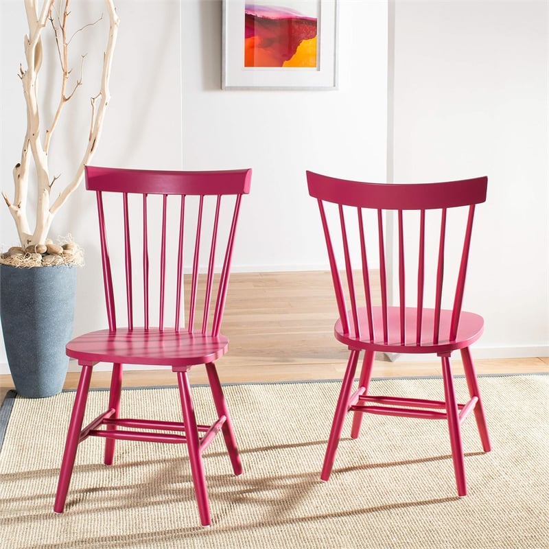 Bowery Hill Contemporary Oak Dining Chair in Rasberry (Set Of 2)