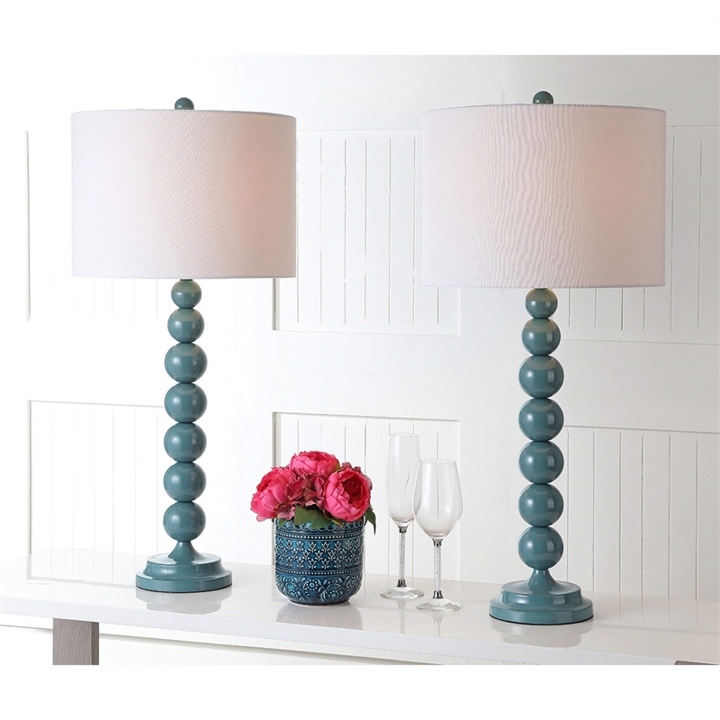 Bowery Hill Metal Stacked Ball Lamp in Marine Blue (Set of 2)
