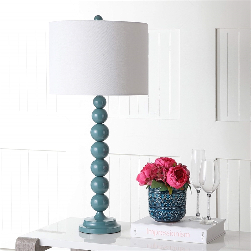 Bowery Hill Metal Stacked Ball Lamp in Marine Blue (Set of 2)