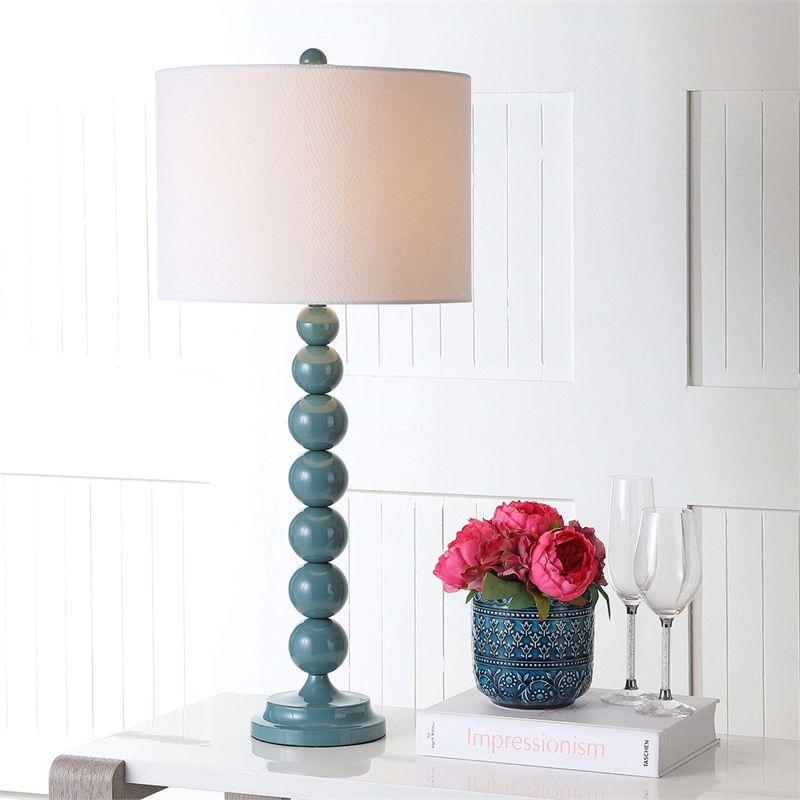 Bowery Hill Metal Stacked Ball Lamp in Marine Blue (Set of 2)