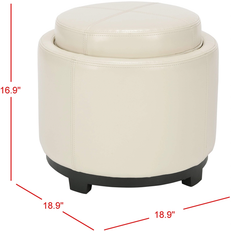 Bowery Hill Single Tray Leather Storage Round Ottoman in White