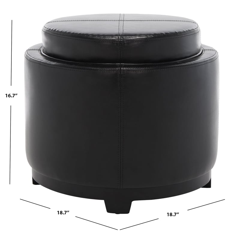 Bowery Hill Single Tray Leather Storage Round Ottoman in White