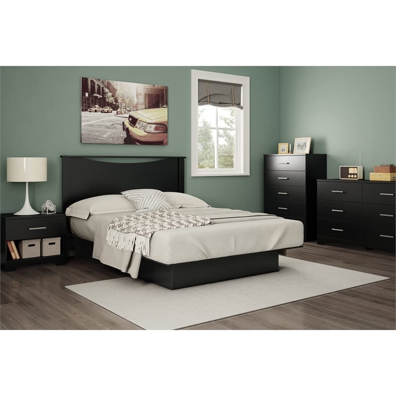 Bowery Hill Contemporary Full Queen Panel Headboard in Pure Black