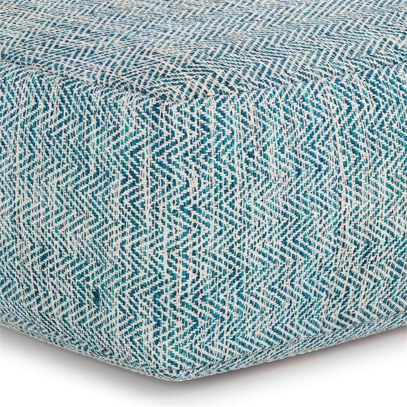 Bowery Hill Boho Square Pouf in Patterned Teal Melange Cotton