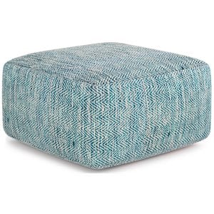 Bowery Hill Boho Square Pouf in Patterned Teal Melange Cotton
