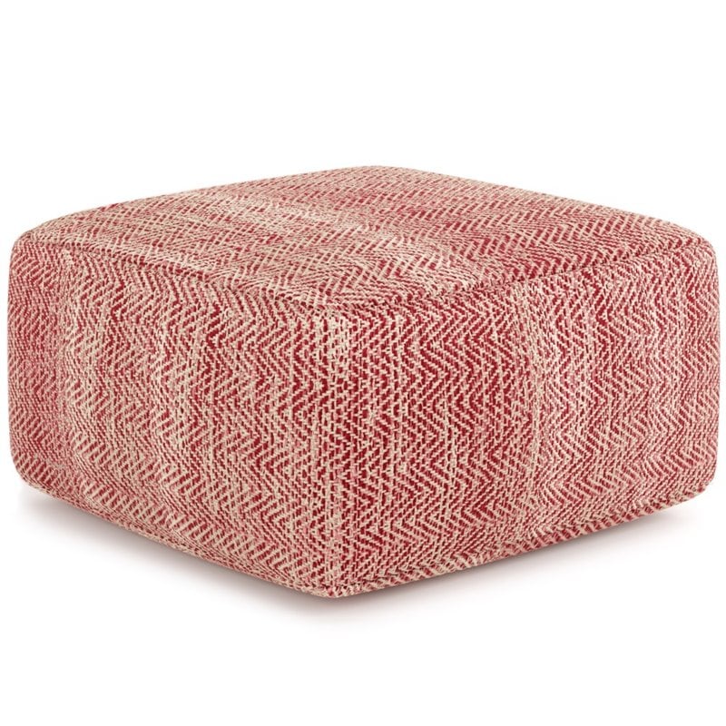 Bowery Hill Boho Square Pouf in Patterned Maroon Melange Cotton