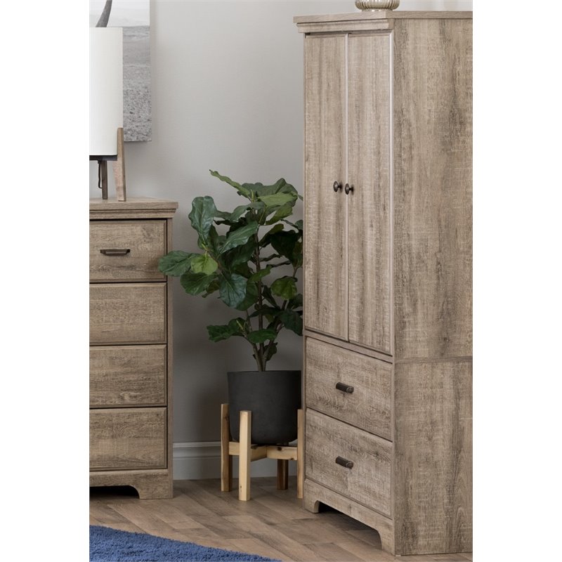 Bowery Hill Contemporary 2 Drawer Armoire in Weathered Oak Finish