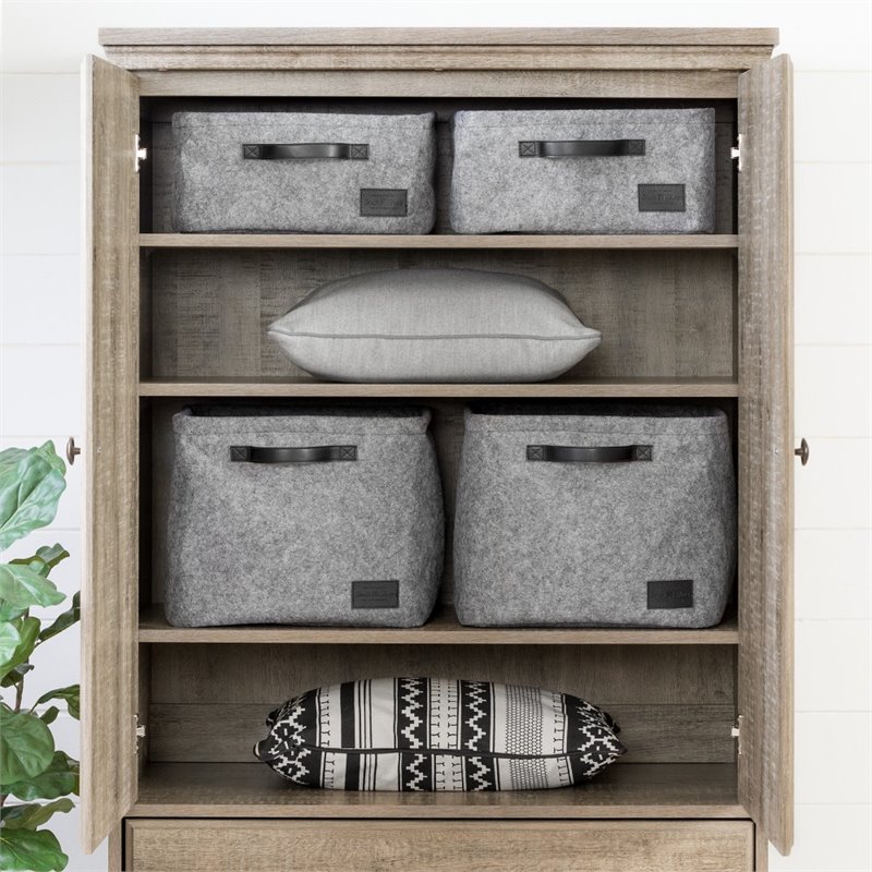 Bowery Hill Contemporary 2 Drawer Armoire in Weathered Oak Finish