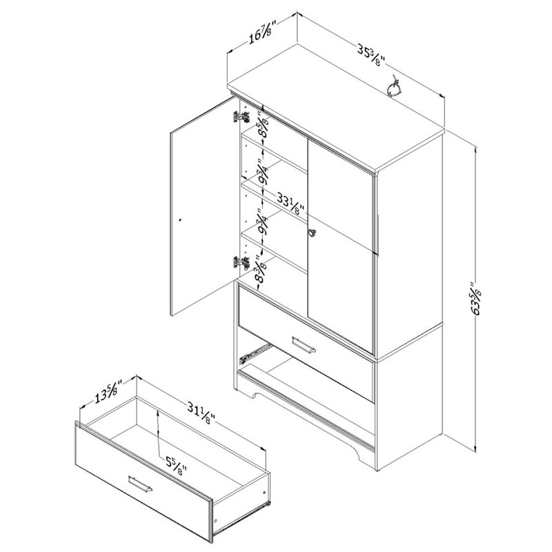 Bowery Hill Contemporary 2 Drawer Armoire in Weathered Oak Finish