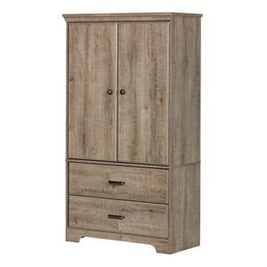 Bowery Hill Contemporary 2 Drawer Armoire in Weathered Oak Finish