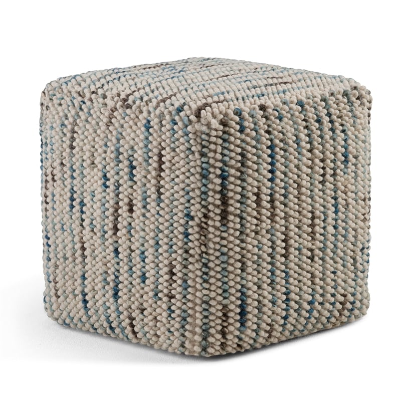 Bowery Hill Boho Cube Woven Pouf in Multi Color Cotton and Wool