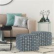 Bowery Hill Boho Square Pouf in Dark Blue and White Handloom Woven Pattern