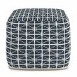 Bowery Hill Boho Square Pouf in Dark Blue and White Handloom Woven Pattern